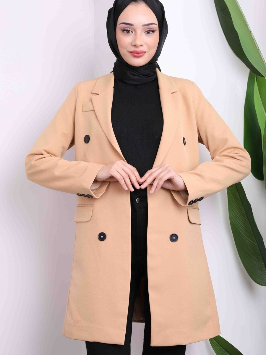 İmajbutik Bej Kruvaze Yaka Astarlı Ceket İmajbutik Bej Kruvaze Yaka Astarlı Ceket