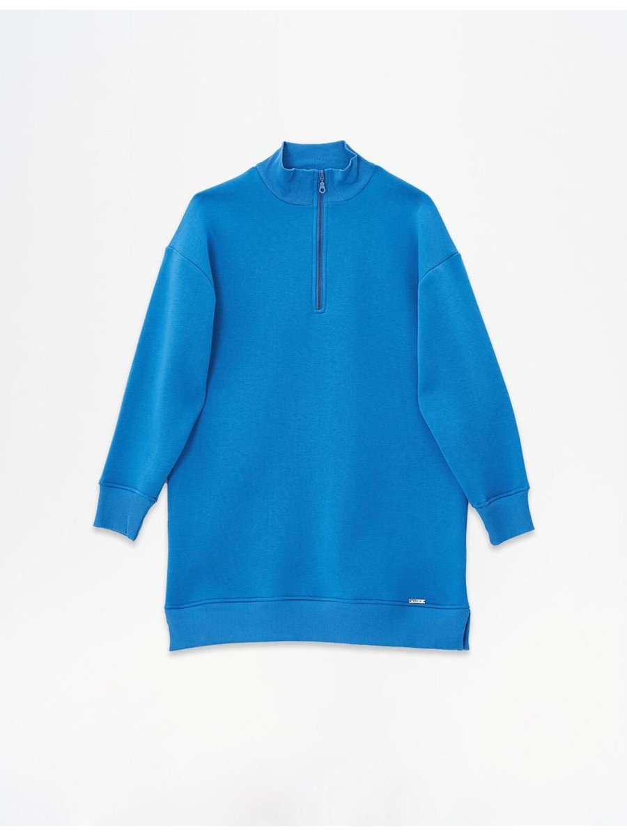 Kayra Fermuar Kapamalı Dik Yaka Sweatshirt İndigo