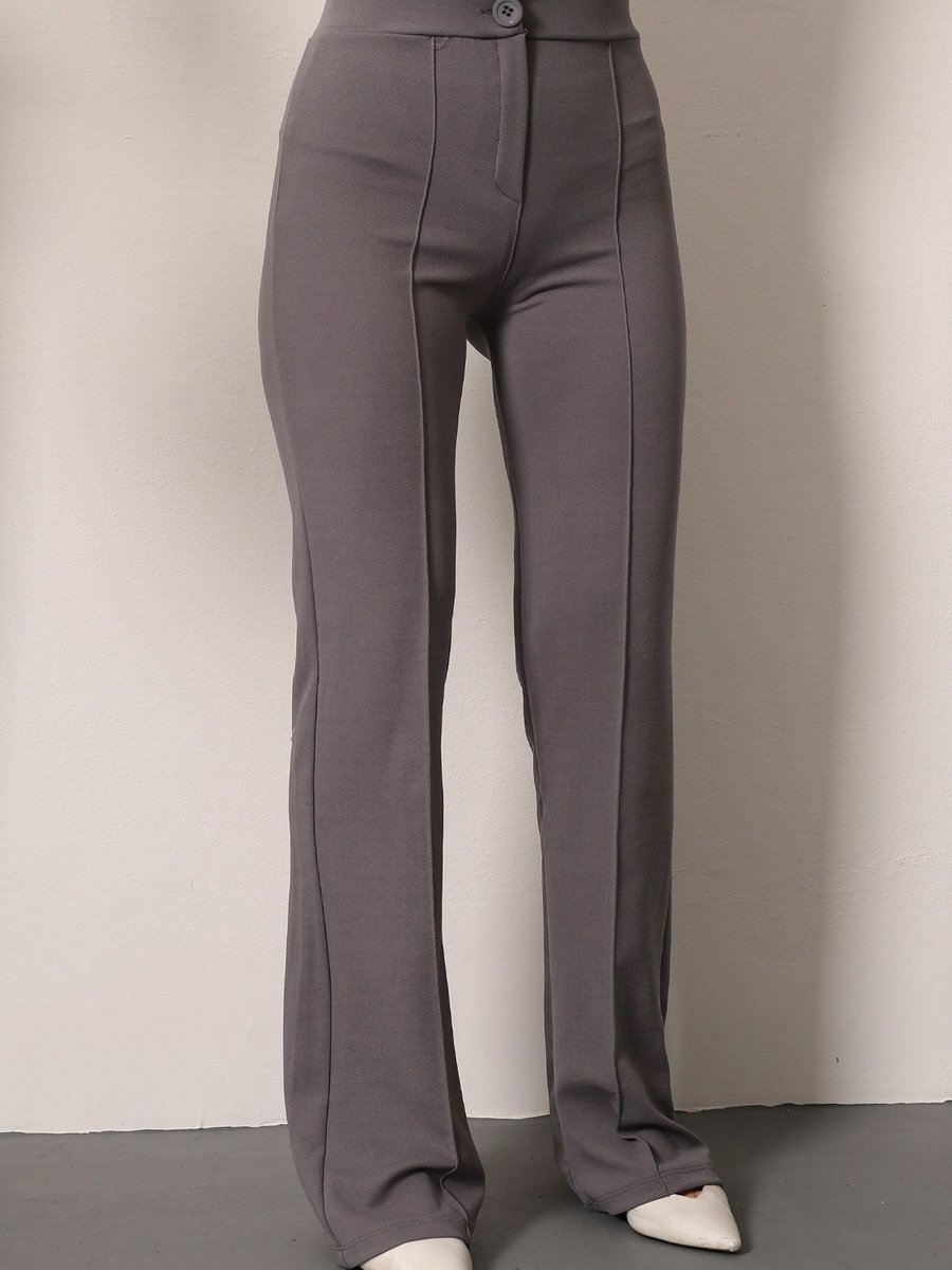 İmajbutik Gri Çimalı İspanyol Paça Pantolon