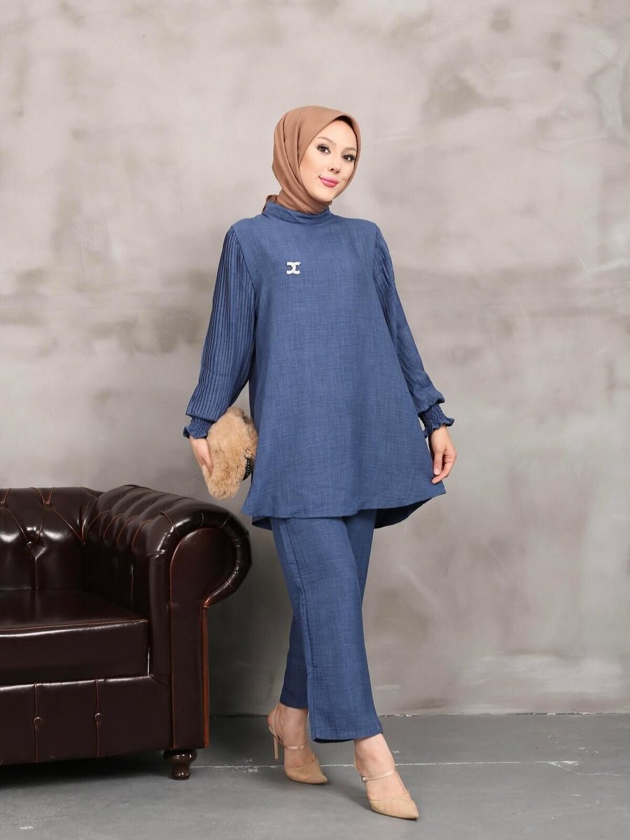 Nergis Neva Butik İndigo Pantolonlu Takım