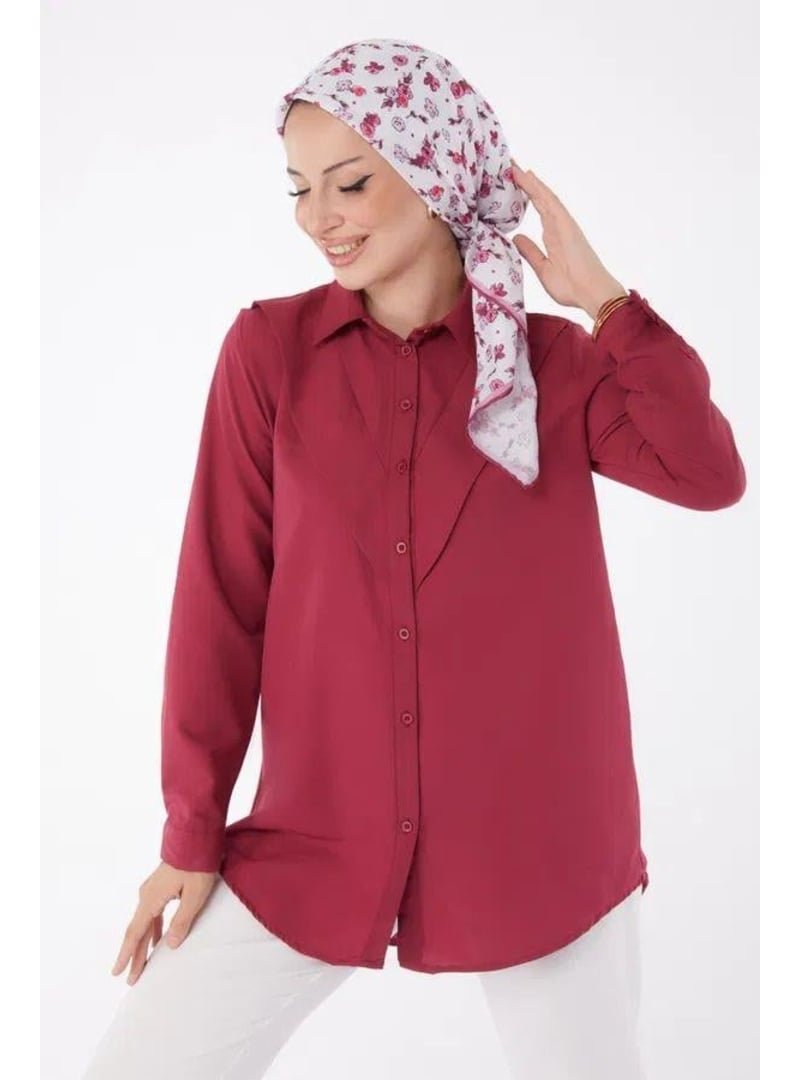 Pelsu Moda Düz Yaka Bordo Gömlek