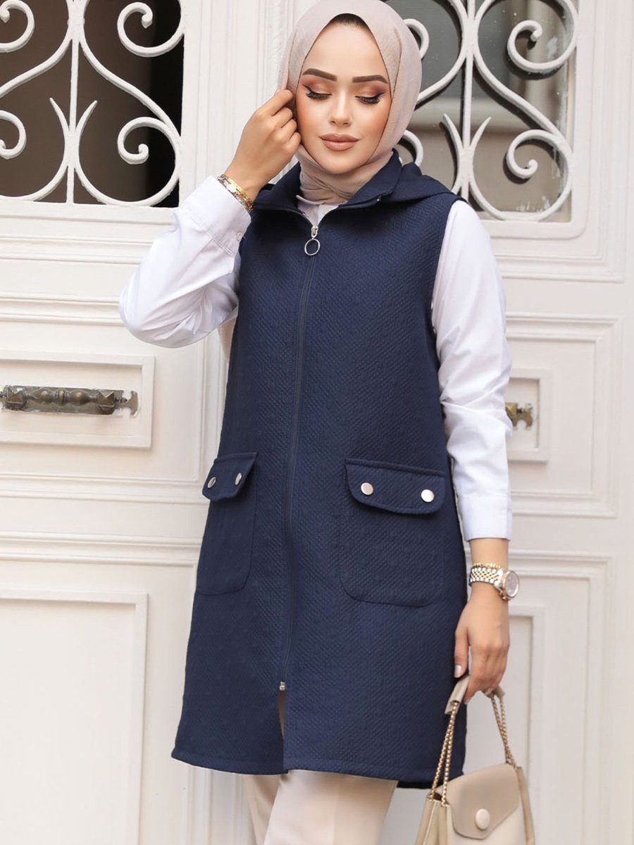 Neva Style Kapüşonlu Lacivert Yelek