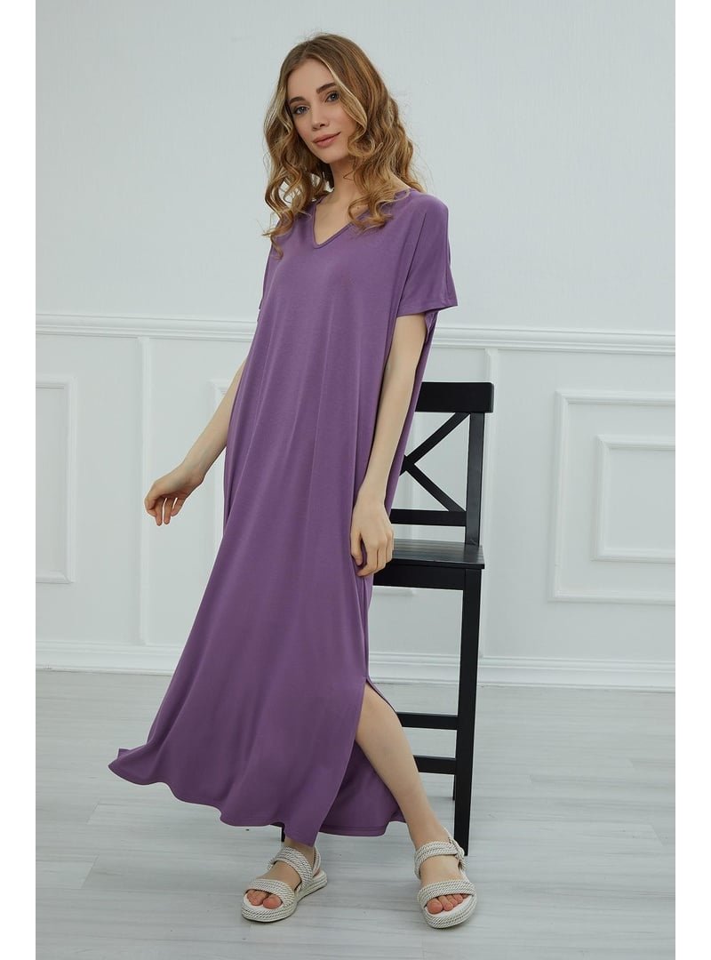 Aisha`s Design Mor Yırtmaçlı Penye Elbise,elb