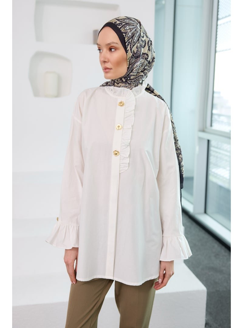 Locco Moda Beyaz Pati Düğme Detay Gömlek