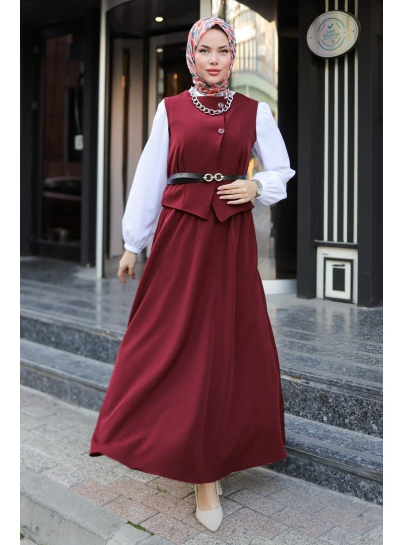 Bestenur Bordo Asile Yelek Etek İkili Takım