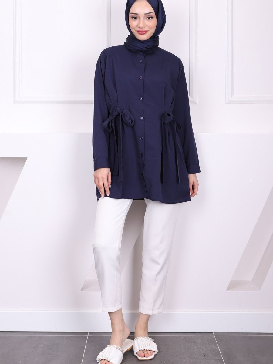 İmajbutik Lacivert Bel Kuşaklı Tunik