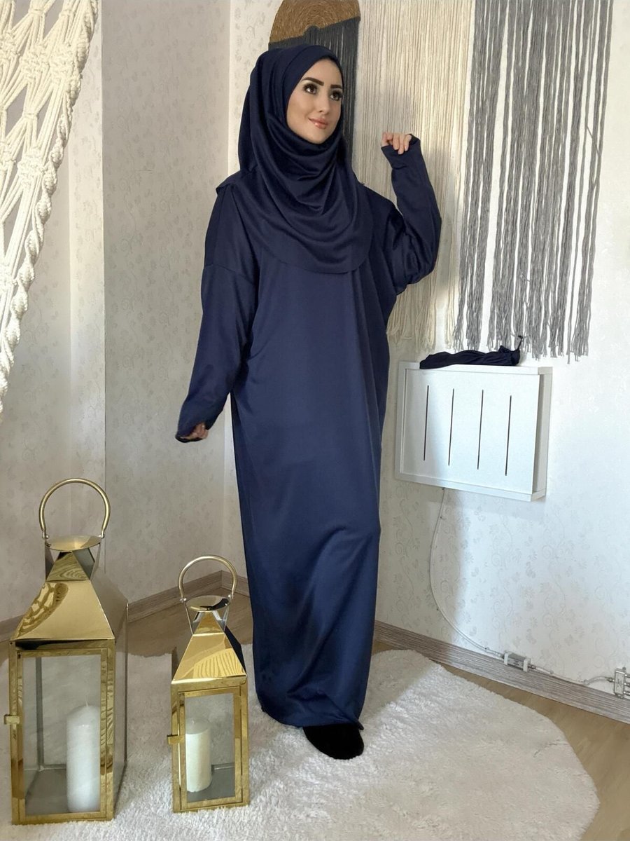 Oykumbone Lacivert Tek Parça Namaz Elbisesi Boydan Giymeli (çantalı)