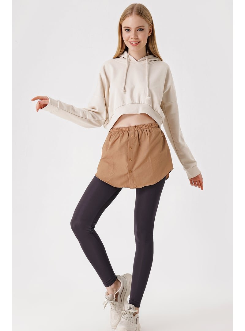 Bigdart Camel Sweatshirt Ve Kazak Altı Gömlek Etek
