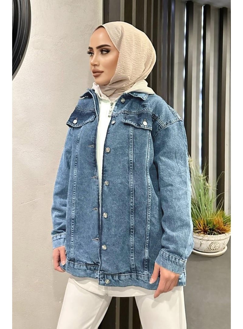 Pelsu Moda Açık Mavi Oversize Kot Ceket