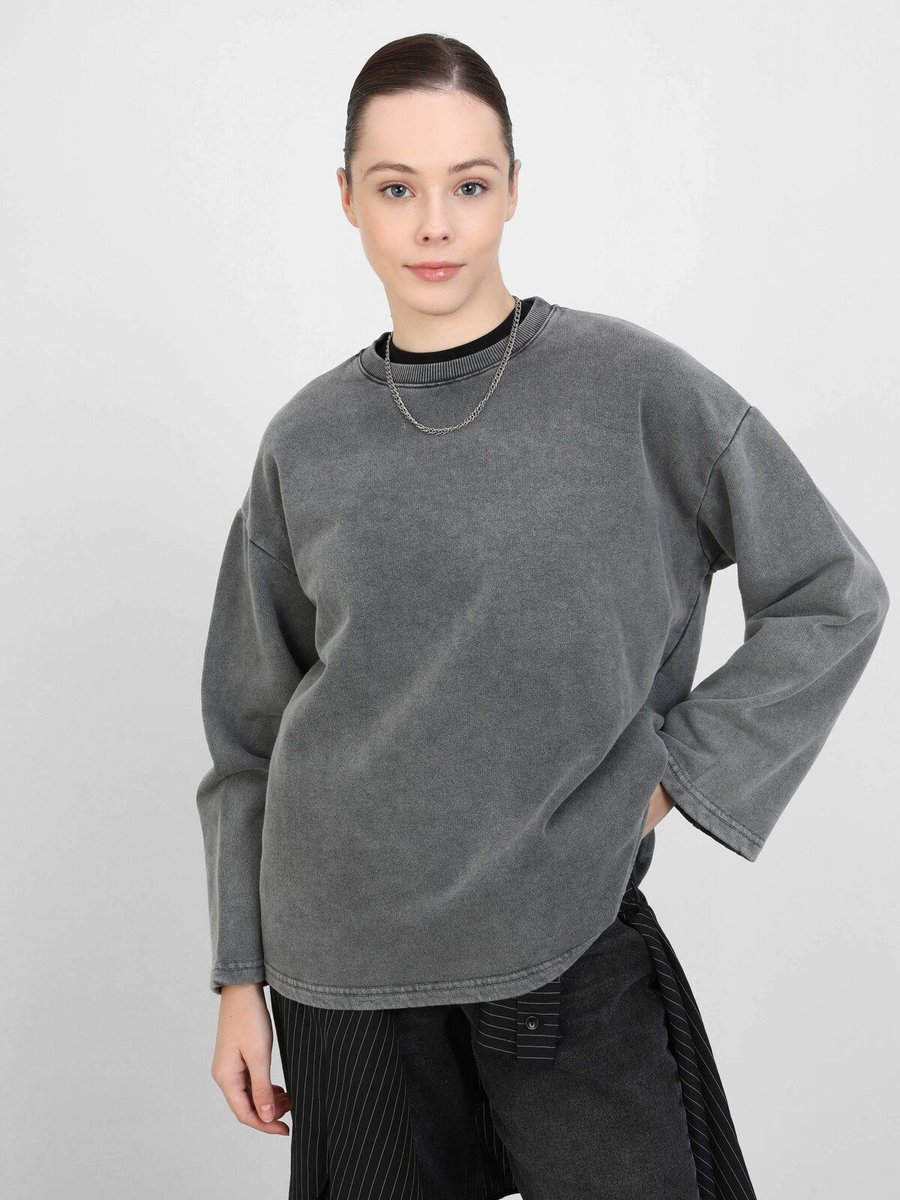 Benin Yıkama Efektli Oversize Sweatshirt Antrasit