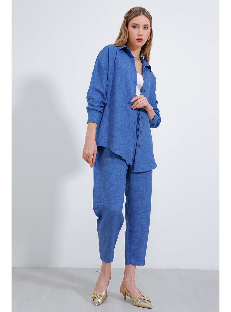 Bigdart İndigo Oversize Keten Alt Üst Takım