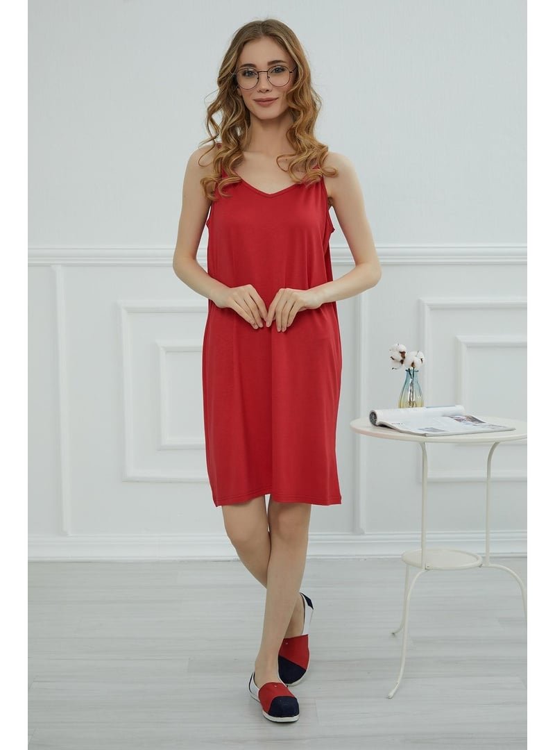 Aisha`s Design Kırmızı Askılı Penye Kısa Elbise,elb