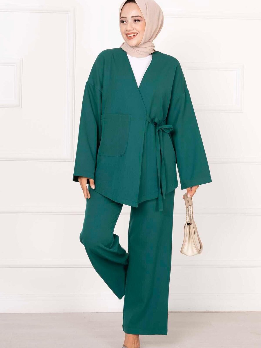 Ebrutesettür Pocket Detailed Side Tie Piece Set Emerald