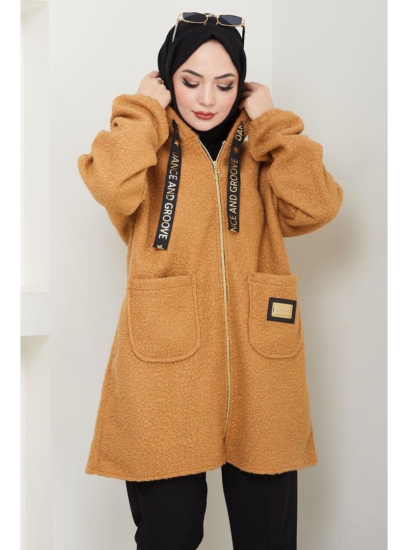 Hafsa Mina Camel Oversize Buklet Kaban