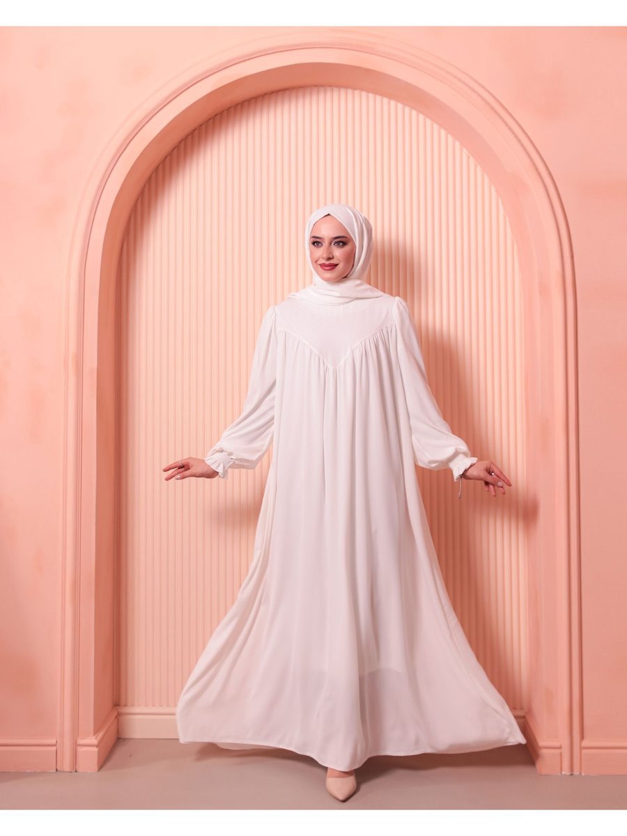 Berel Moda Parçalı V Roba Elbise Beyaz