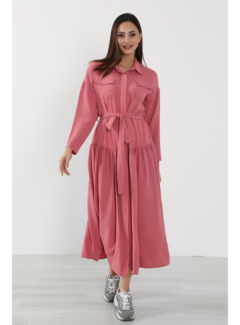 Aisha`s Design Koyu Pembe Rahat Kesim Aerobin Gömlek Elbise,elb