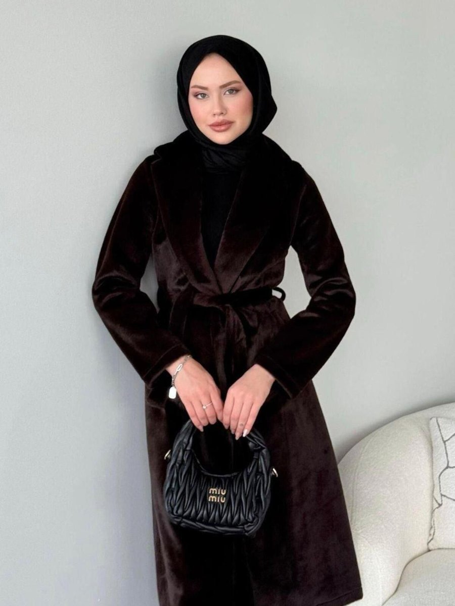 Şulemoda Giyim Tay Tüyü Kaban Kahverengi