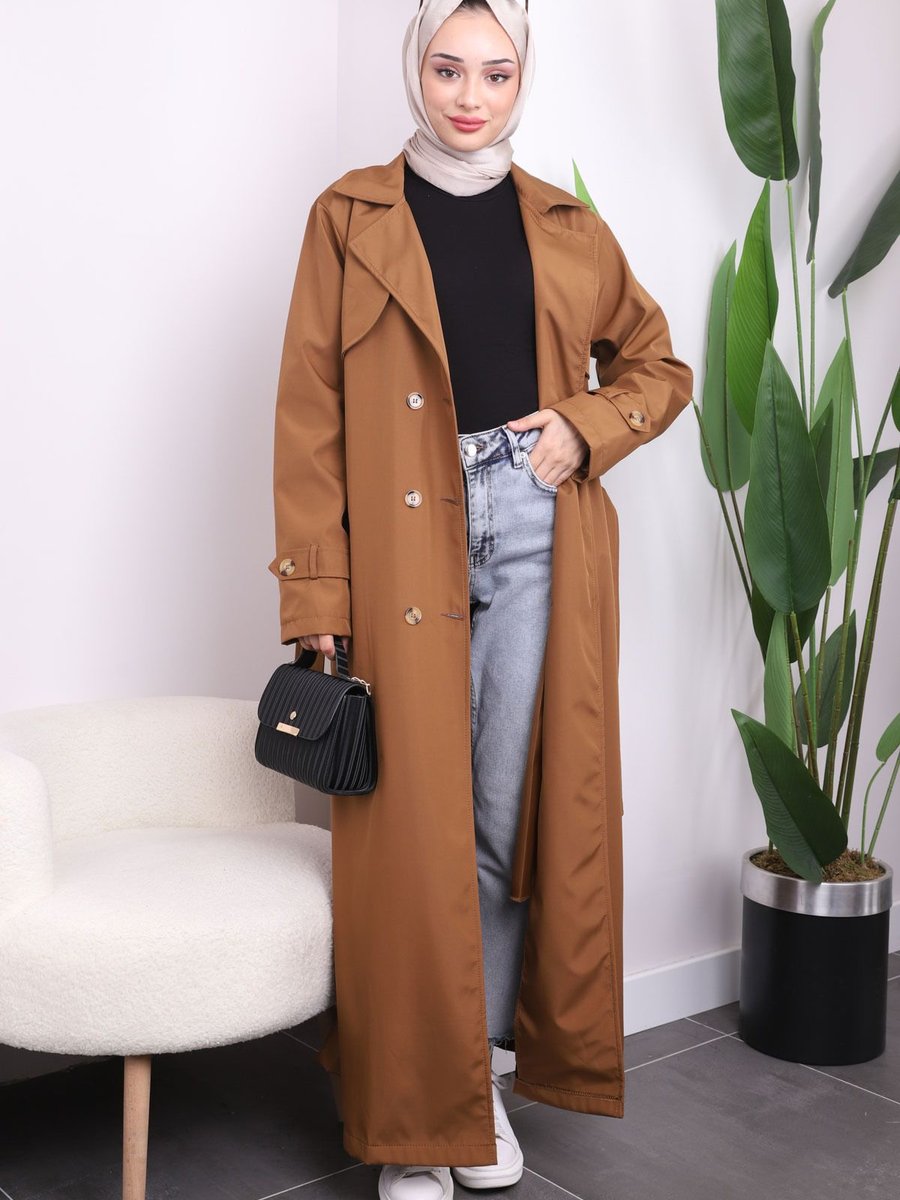 İmajbutik Taba Bel Kuşaklı Düğmeli Trenç