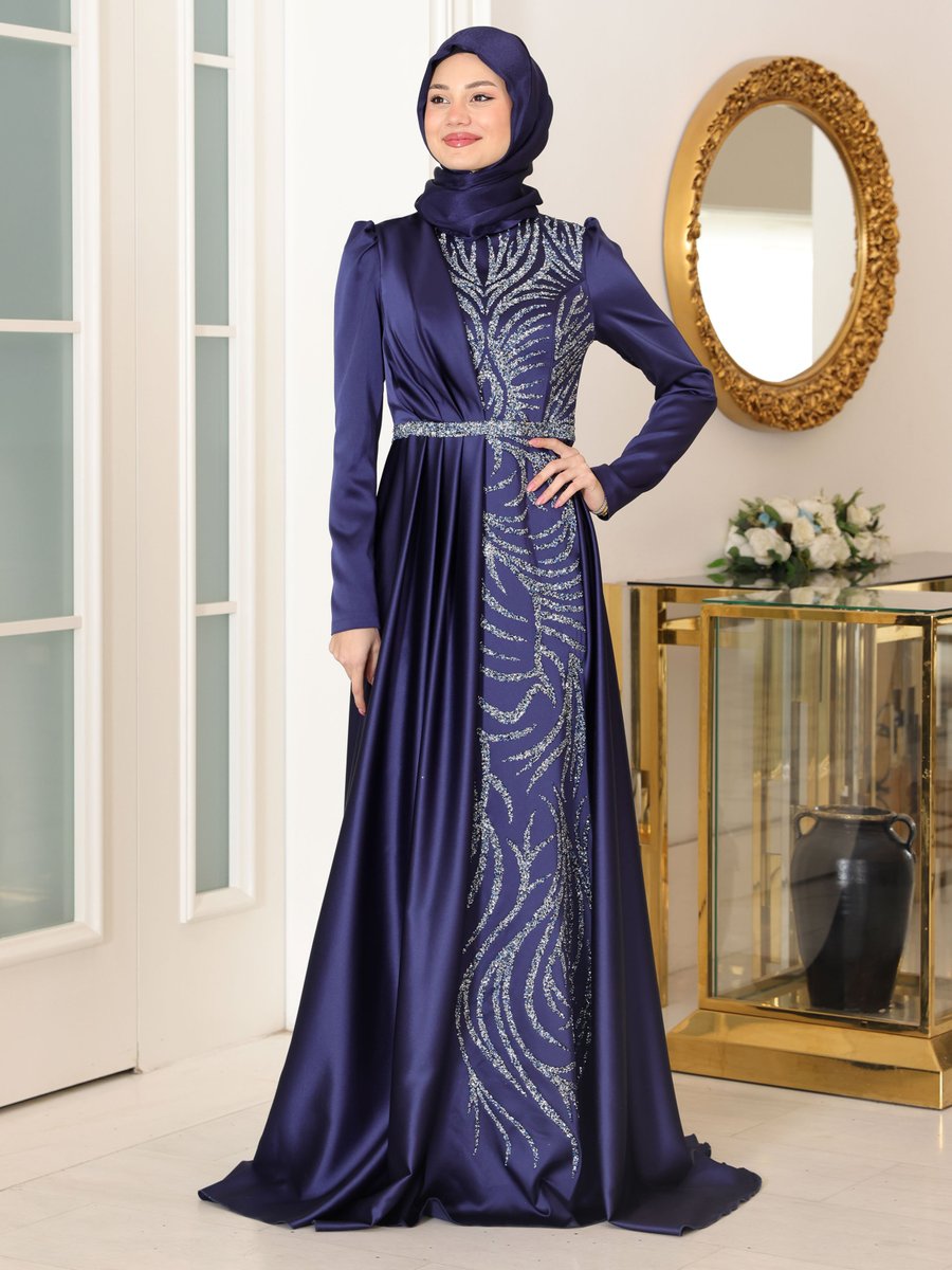 Azra Design Lacivert Mihrimah Abiye Elbise