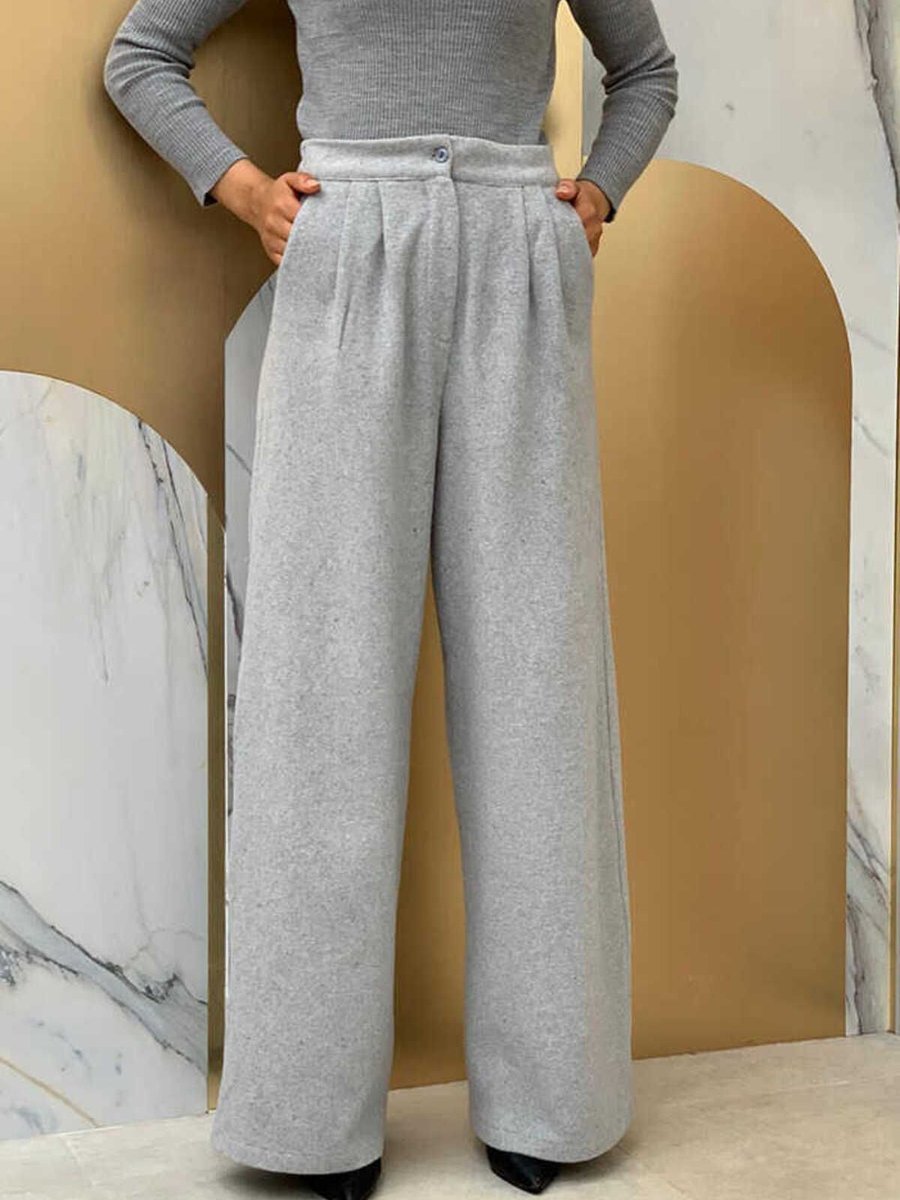 Bym Fashion Fermuarlı Cep Detaylı Kaşe Pantolon Gri