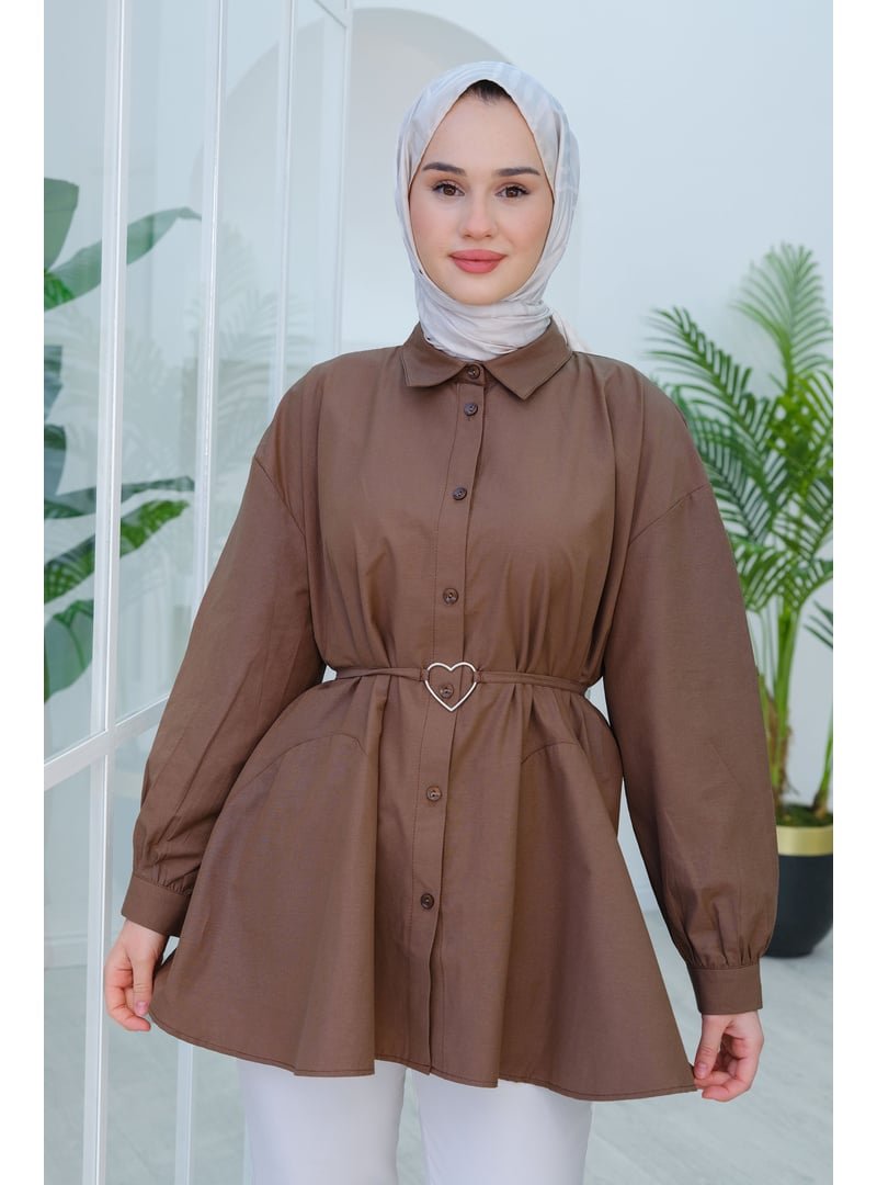 Locco Moda Kahverengi Kalp Aksesuarlı Gömlek
