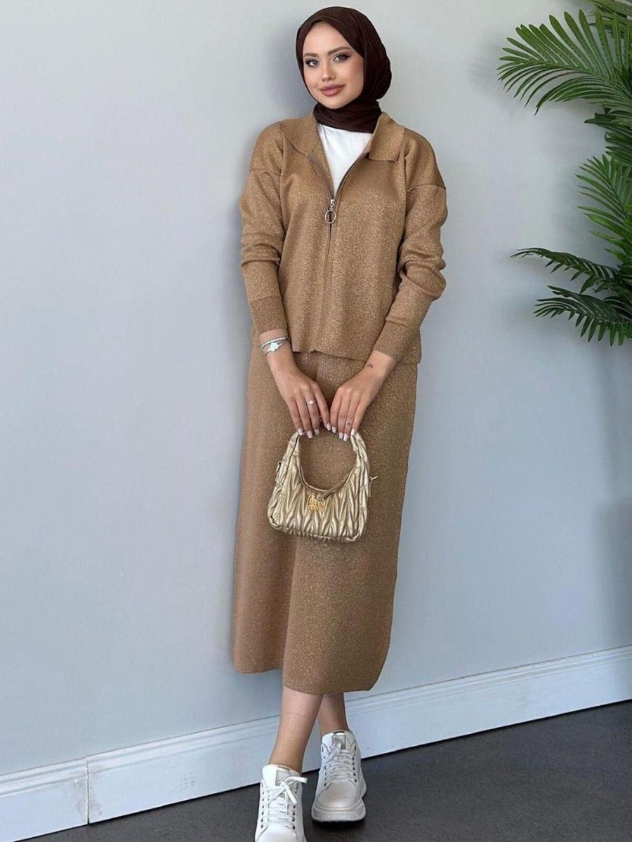 Şulemoda Giyim Sindirella Etekli Triko Takım Camel