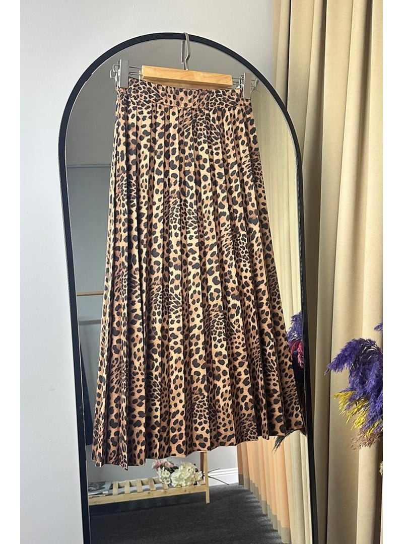 Bestenur Vizon Leopar Desen Piliseli Etek