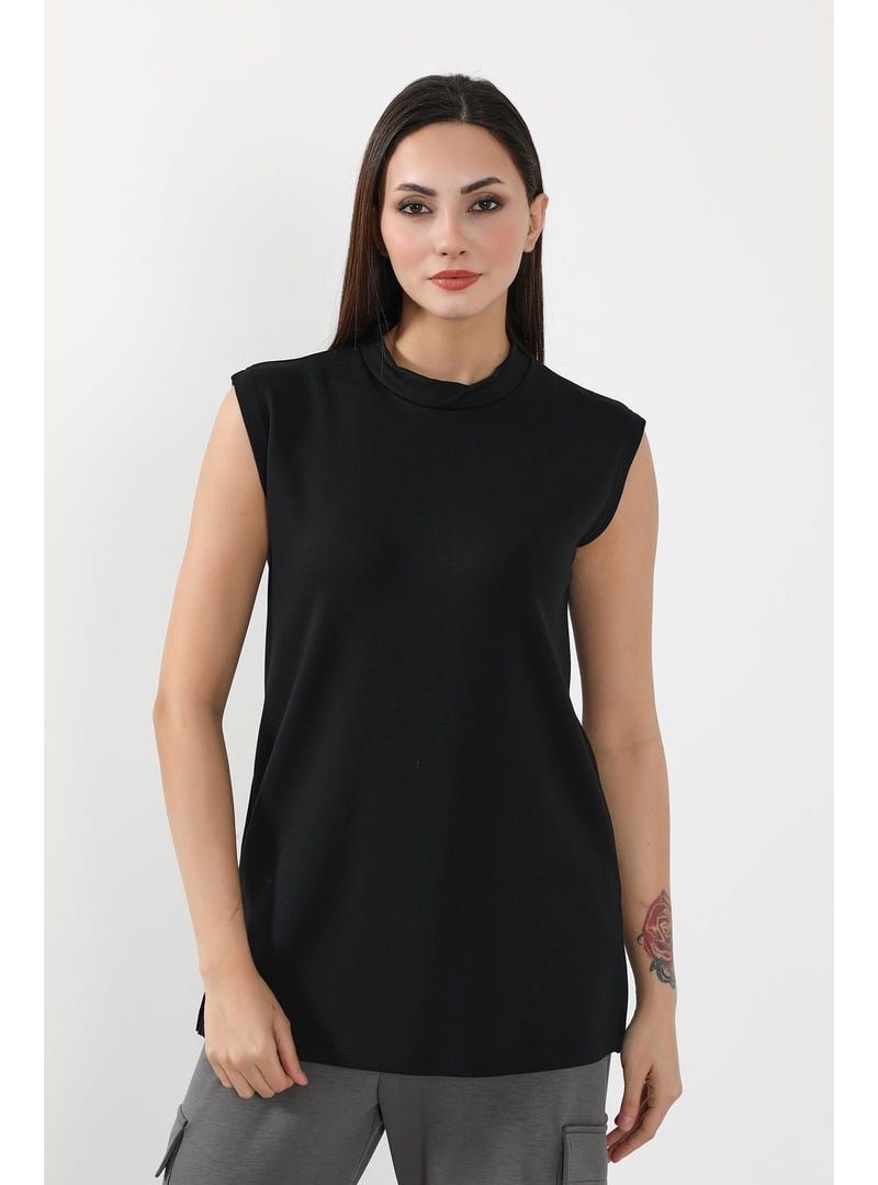 Aisha`s Design Siyah Düz Kolsuz Tunik,sw