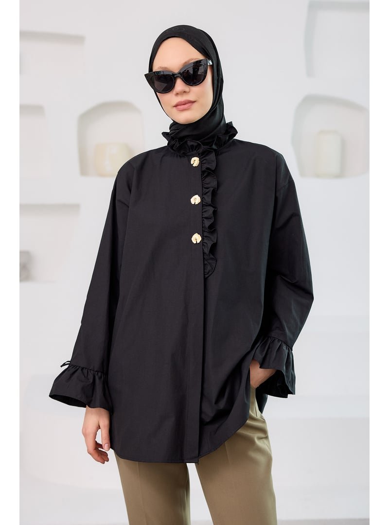 Locco Moda Siyah Pati Düğme Detay Gömlek
