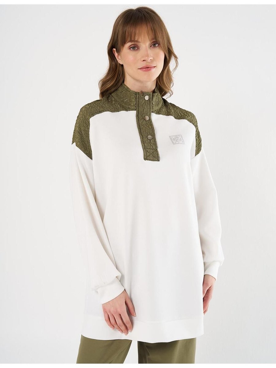 Kayra Gofre Garnili Scuba Sweatshirt Ekru