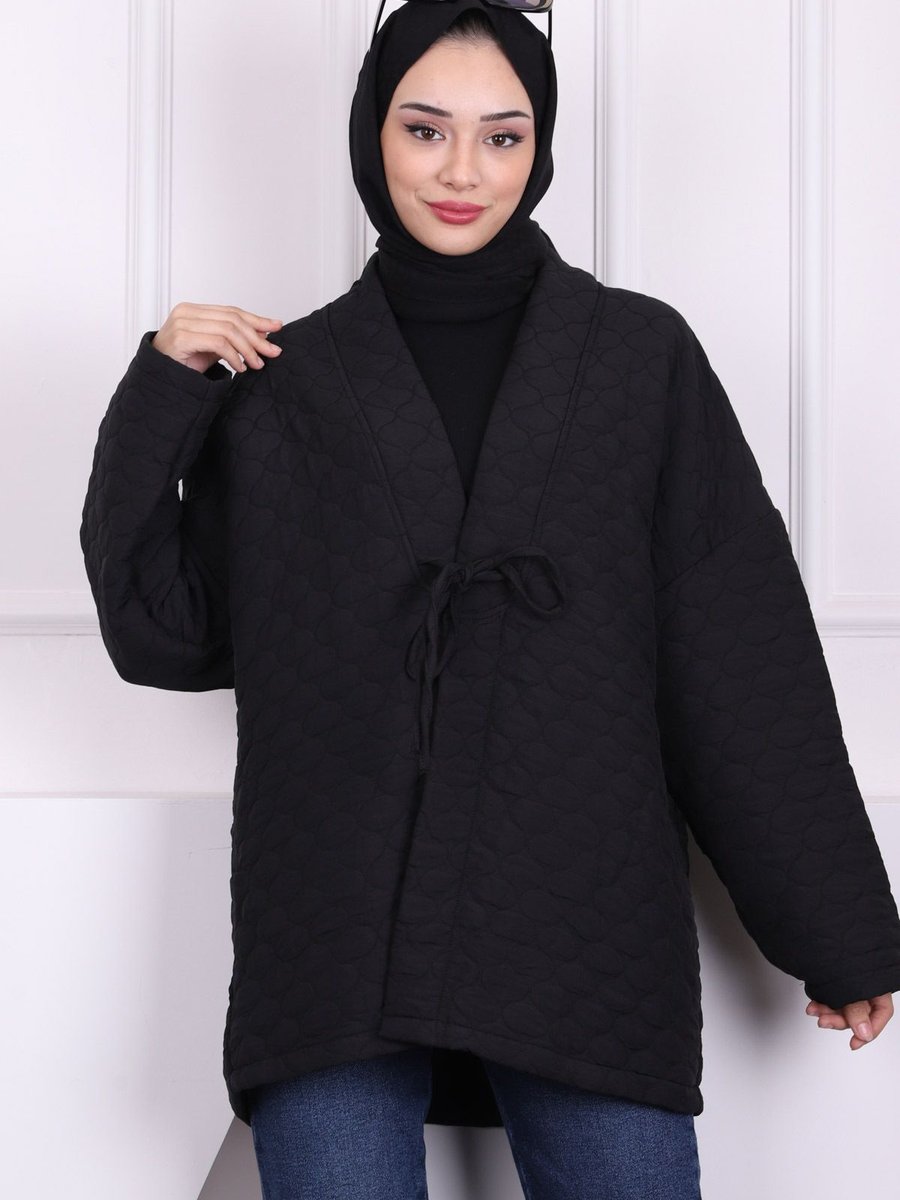 İmajbutik Siyah Ön Bağlamalı Ceket İmajbutik Siyah Ön Bağlamalı Ceket