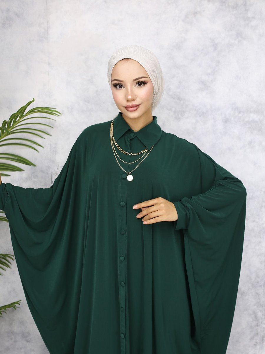 Mçmoda Yakalı Düğmeli Uzun Ferace Elbise