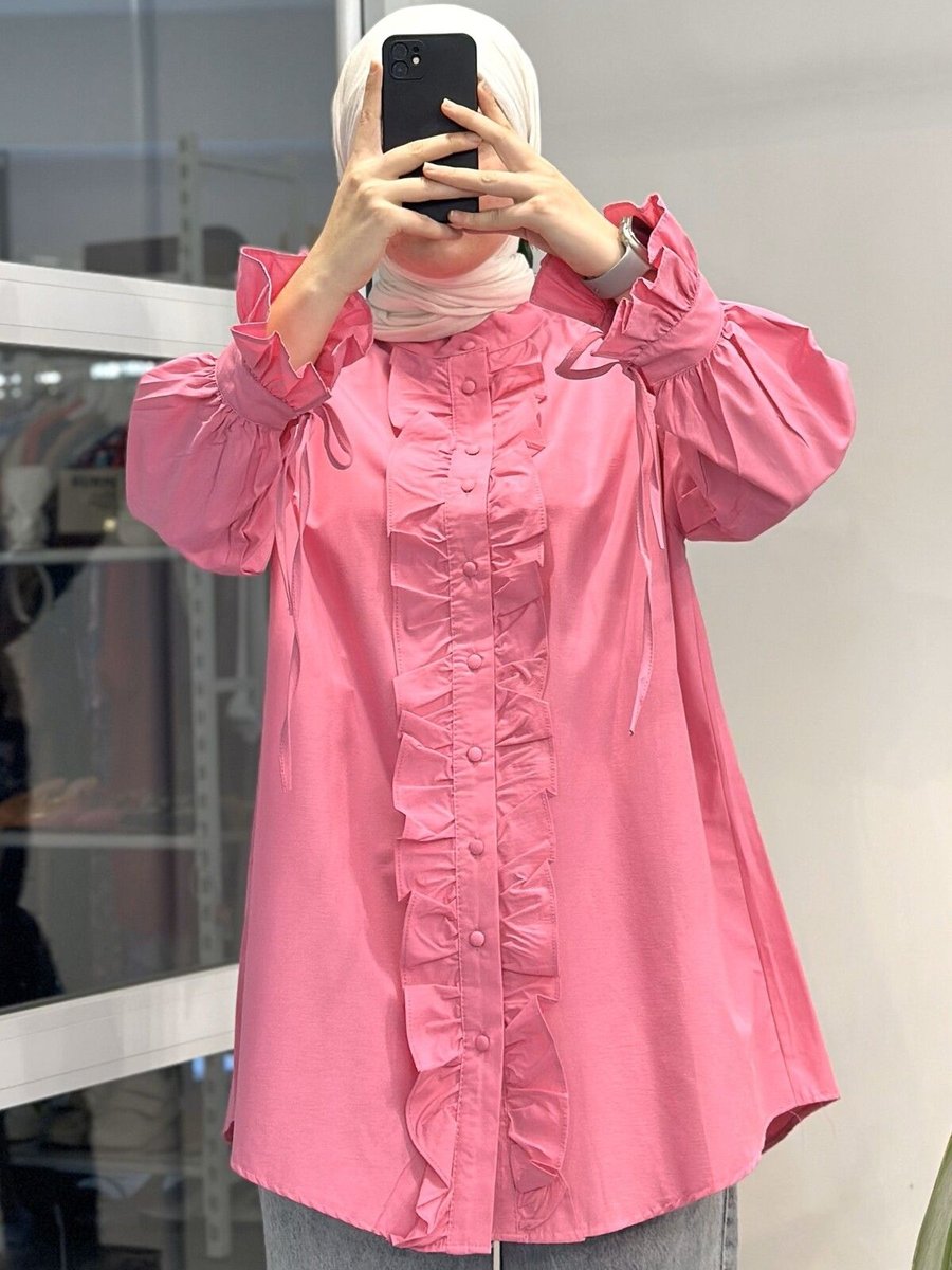 Modaselin Fırfırlı Bağlama Detaylı Pembe Tunik