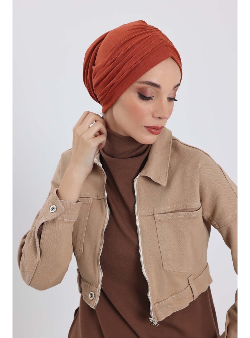 Aisha`s Design 81rb Kiremit Fularlı Bone Türban,b