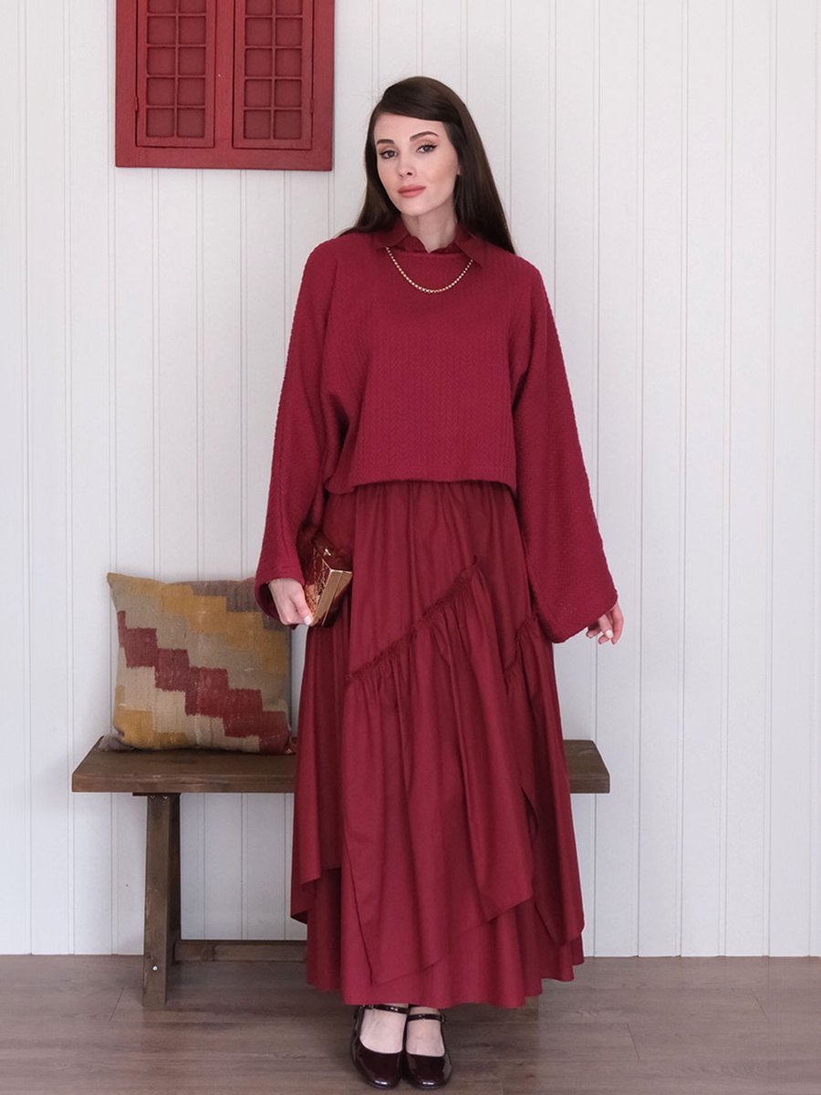Ceylan Otantik Bordo Kat Detay Bohem Etek Ceylan Otantik Bordo Kat Detay Bohem Etek