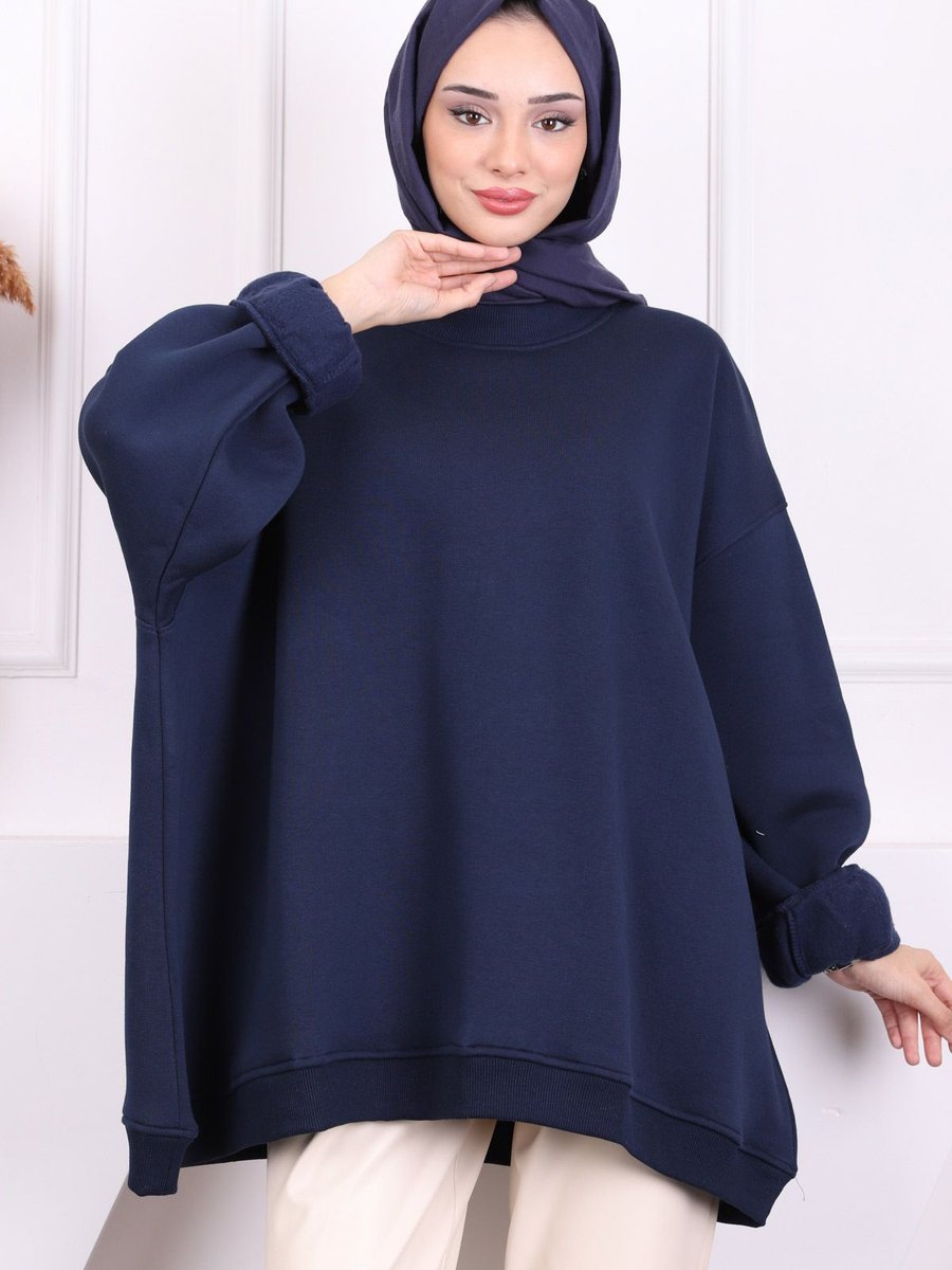 İmajbutik Lacivert Oversize Üç İplik Sweatshirt