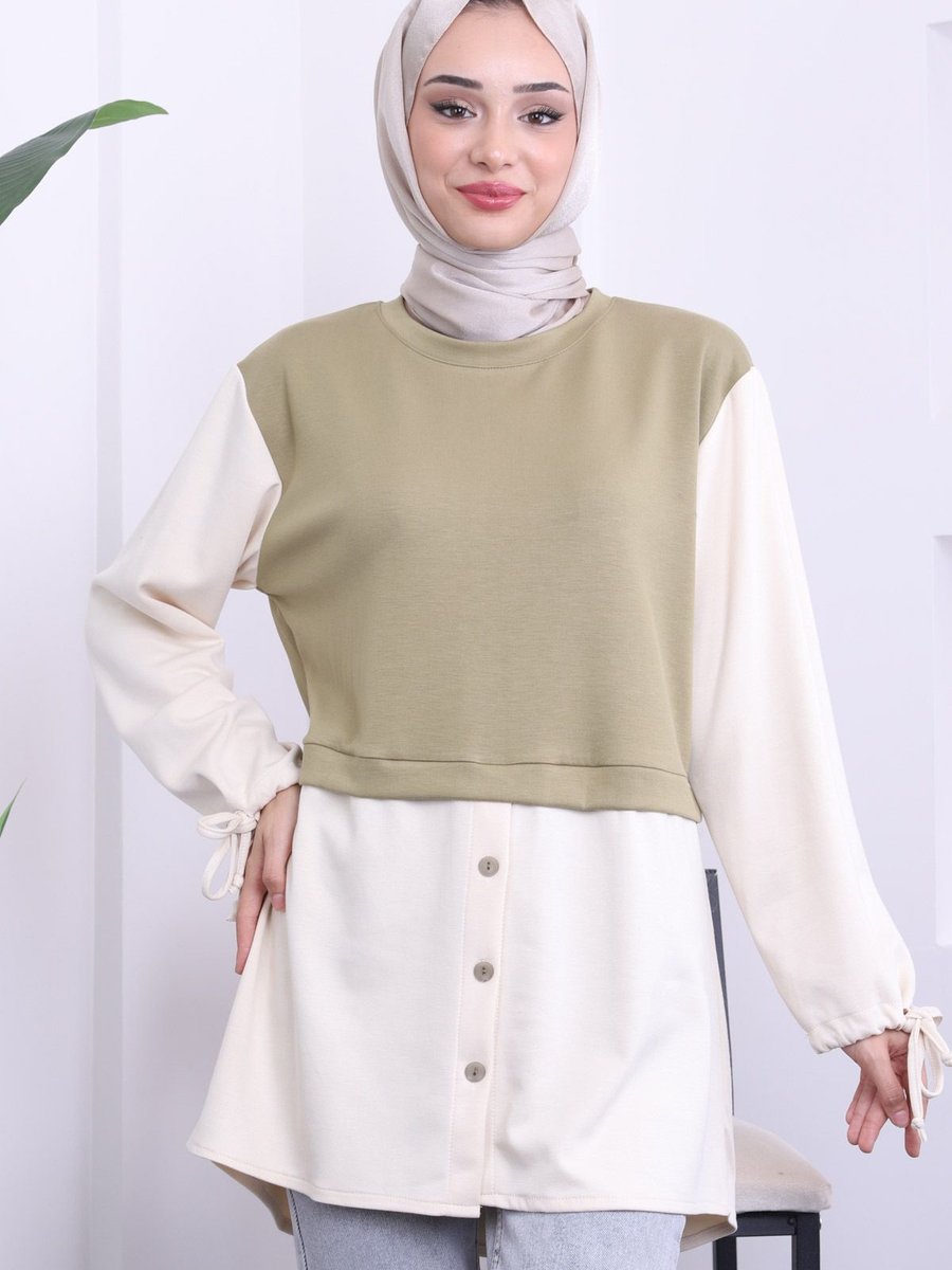 İmajbutik Haki Kol Bağlamalı Tunik