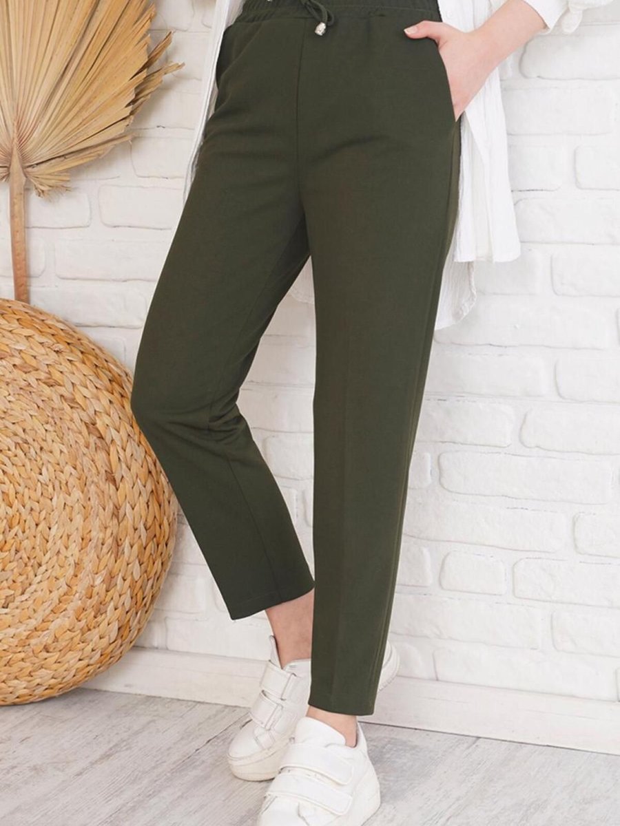 Trendtesettür Kadın Haki Beli Lastikli Pantolon T