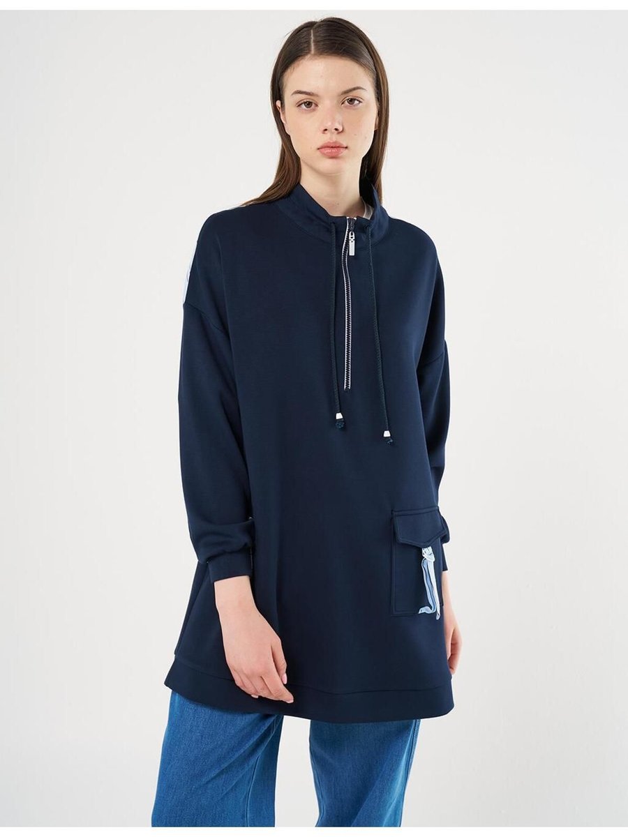 Kayra Garnili Scuba Sweatshirt Koyu Lacivert