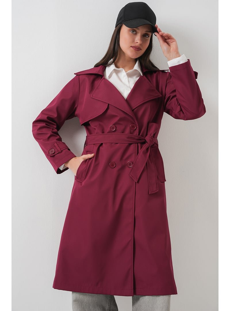 Bigdart Bordo Kruvaze Yaka Trençkot