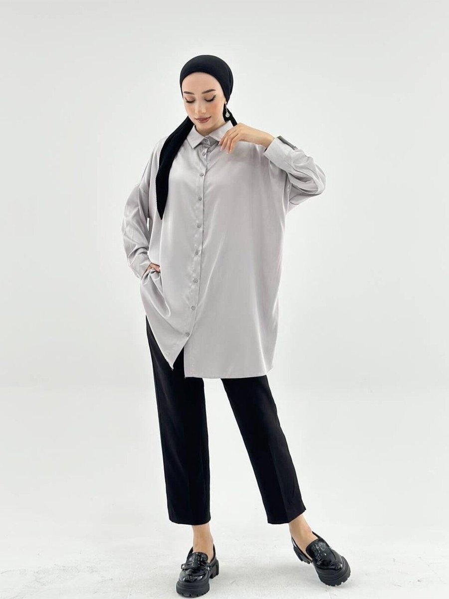 Vıoshıne Oversize Saten Gömlek