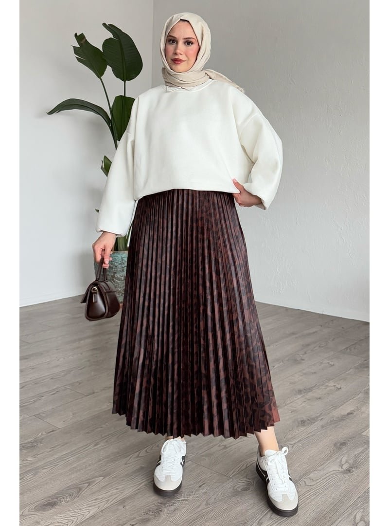 InStyle Büyük Leopar Desenli Piliseli Acı Kahve Etek
