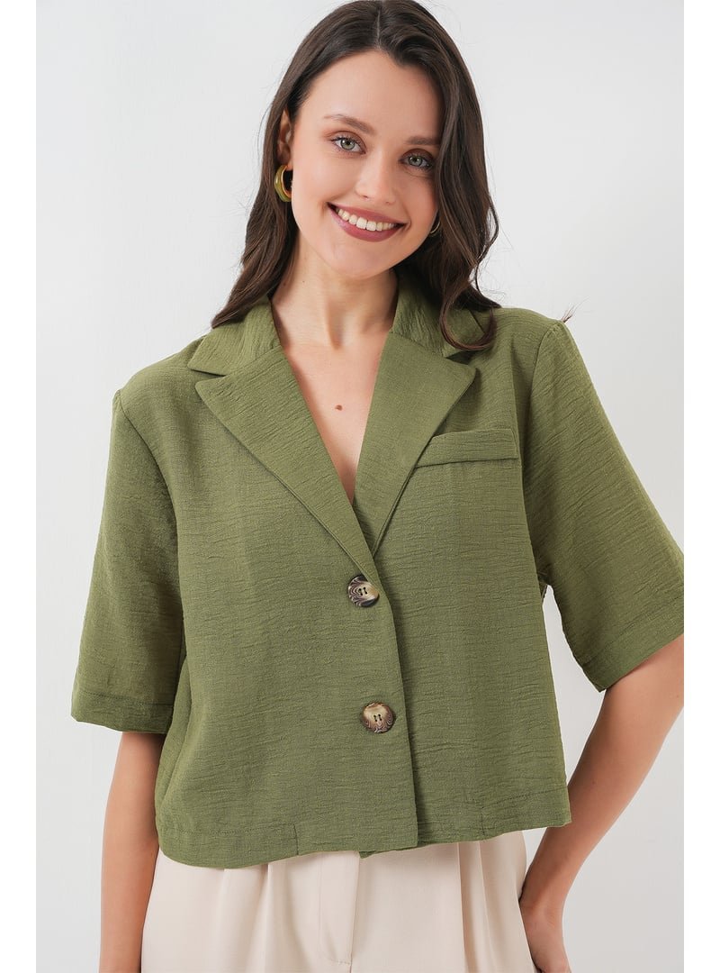 Bigdart Haki Crop Keten Ceket