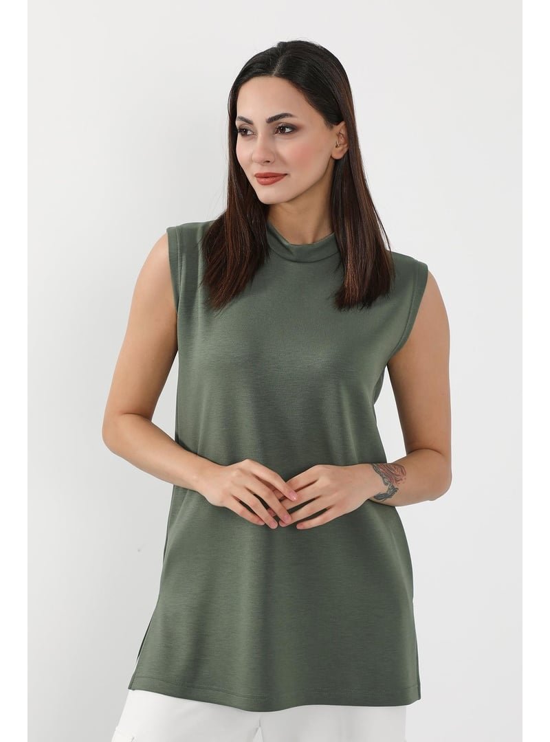 Aisha`s Design Haki Düz Kolsuz Tunik,sw
