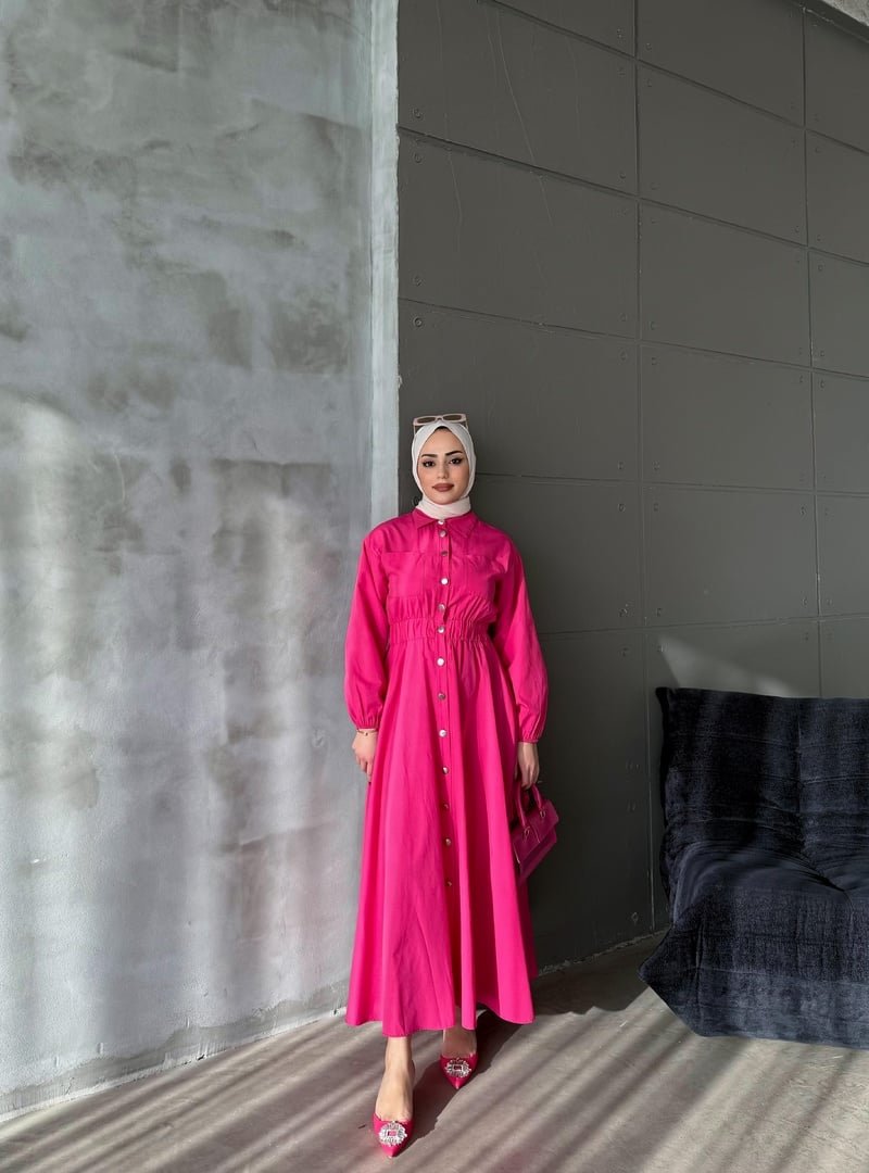 Ensa Tesettür Pembe Çıtçıtlı Elbise