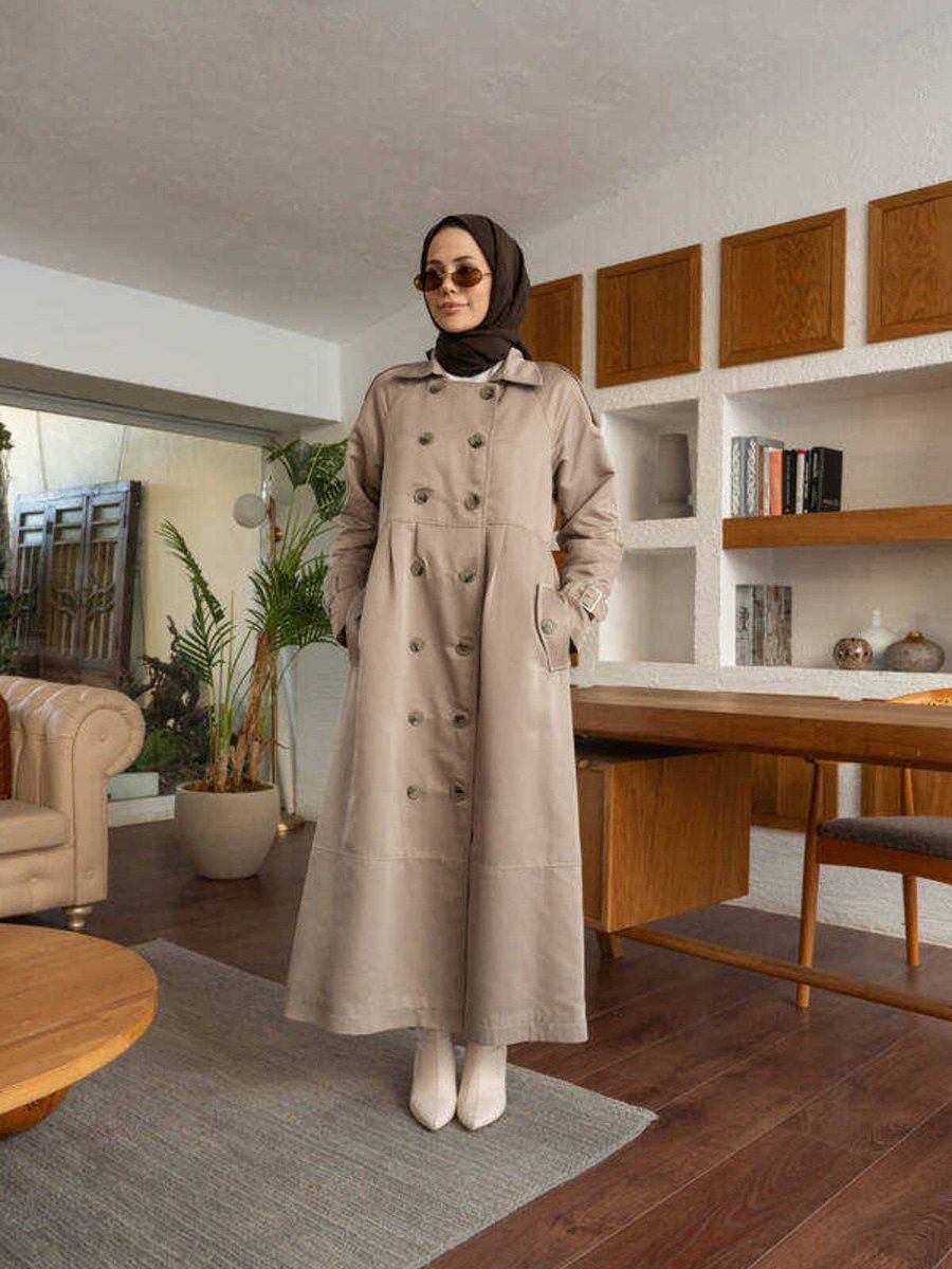 Neways Reglan Kollu Süs Pileli Lens Ceket Açık Haki
