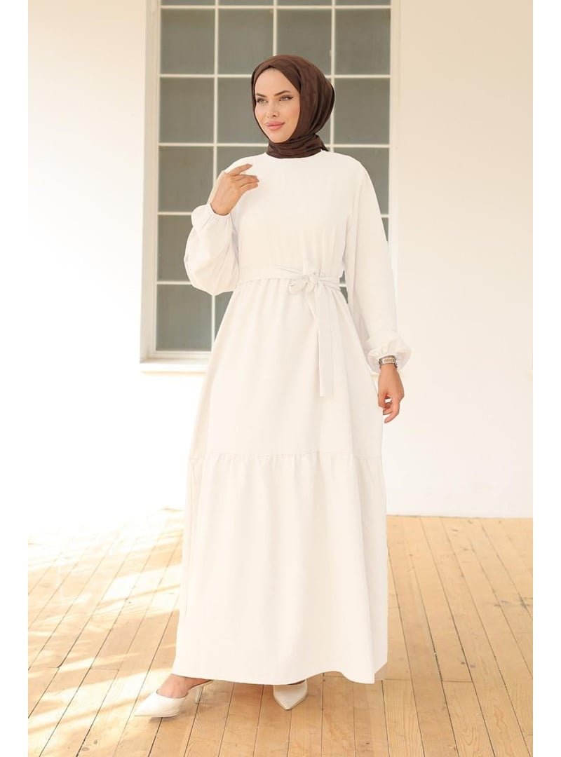 Pelsu Moda Beyaz Elbise