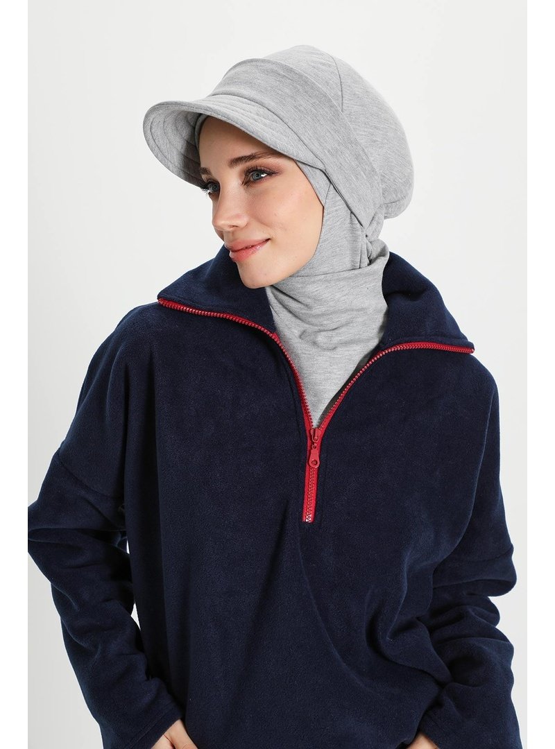 Aisha`s Design 82rb Gri Melanj Çıkarılabilir Siperlikli Kışlık Türban,b