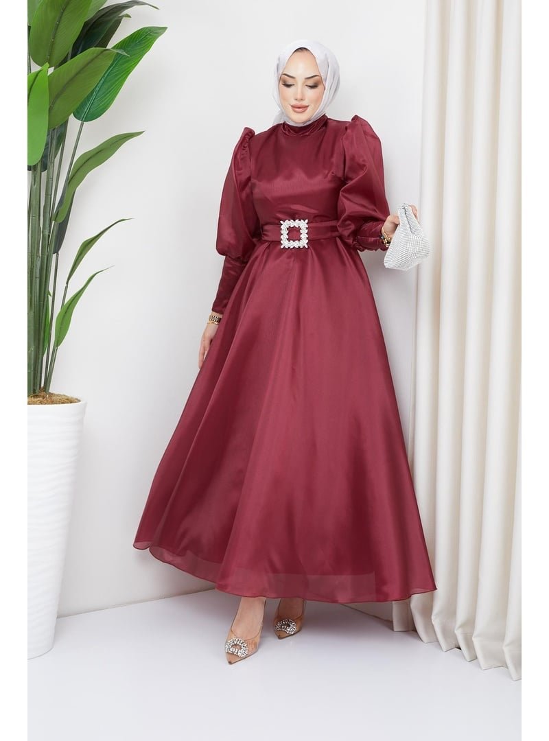 Hakimoda Bordo Balon Kollu Organze Abiye