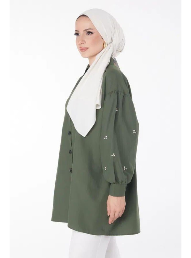 Pelsu Moda Düz Gömlek Yaka Vizon Tunik